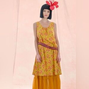 Gudrun Sjoden Spice Floral Organic Cotton Knit Sleeveless Dress Pockets S